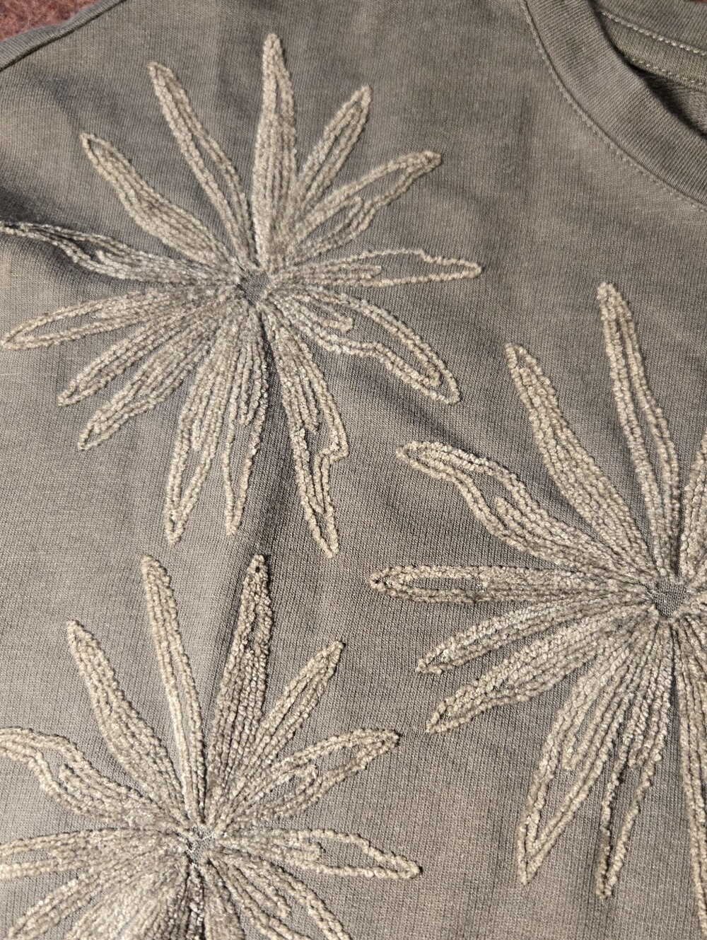 J. Jill Sweatshirt Tonal Floral Embroidery Olive Green Size Small - Picture 3 of 10